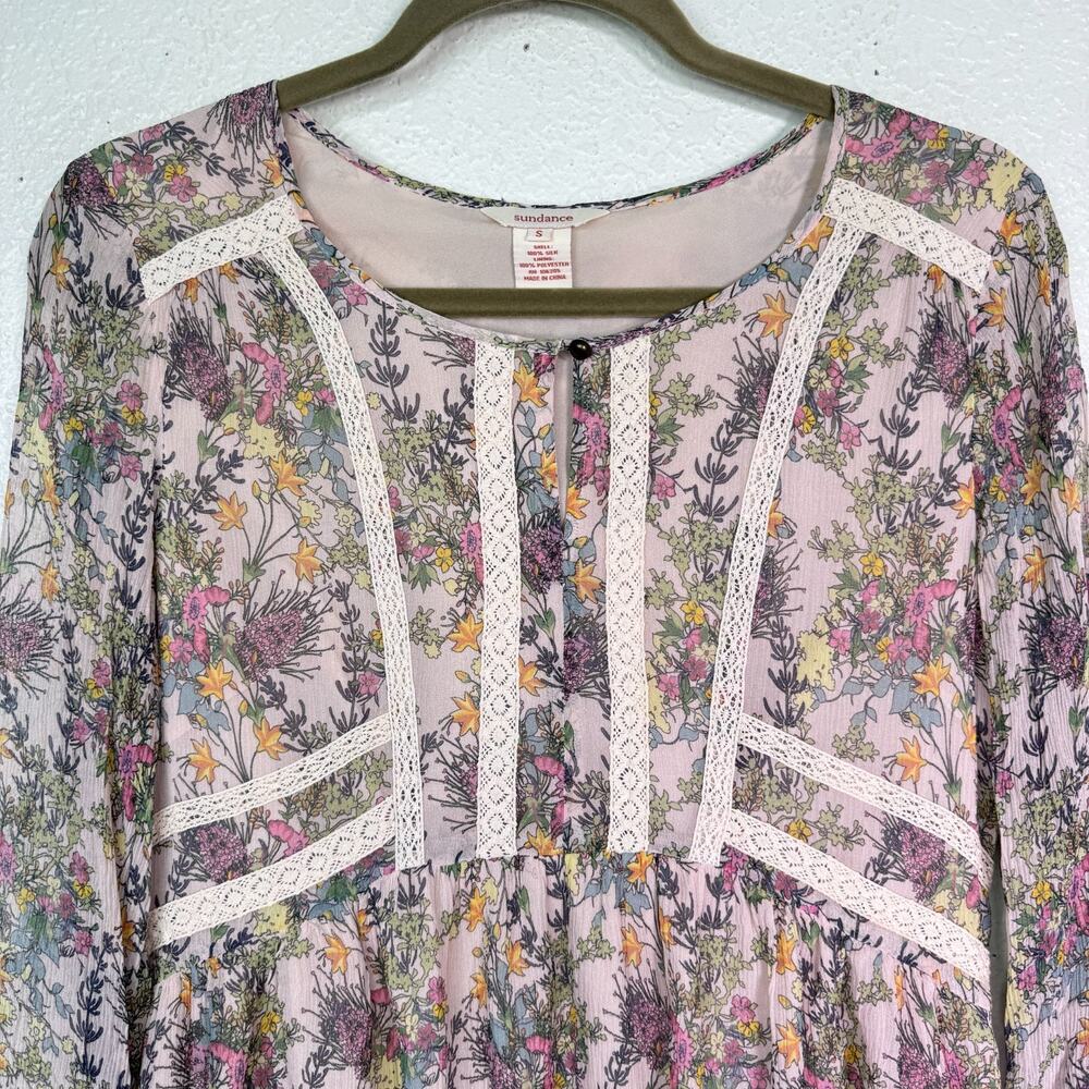 Sundance Silk Dress Womens Small Floral Boho Cottagecore Peasant Tunic Lace Trim - Picture 4 of 13
